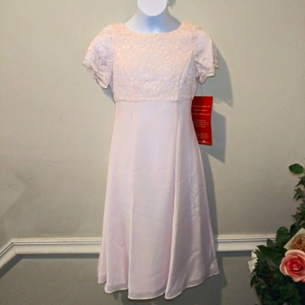 Vintage Girl's Lanz of Salzburg Pale Pink Lace & Chiffon Special Occasion Dress - Picture 1 of 15